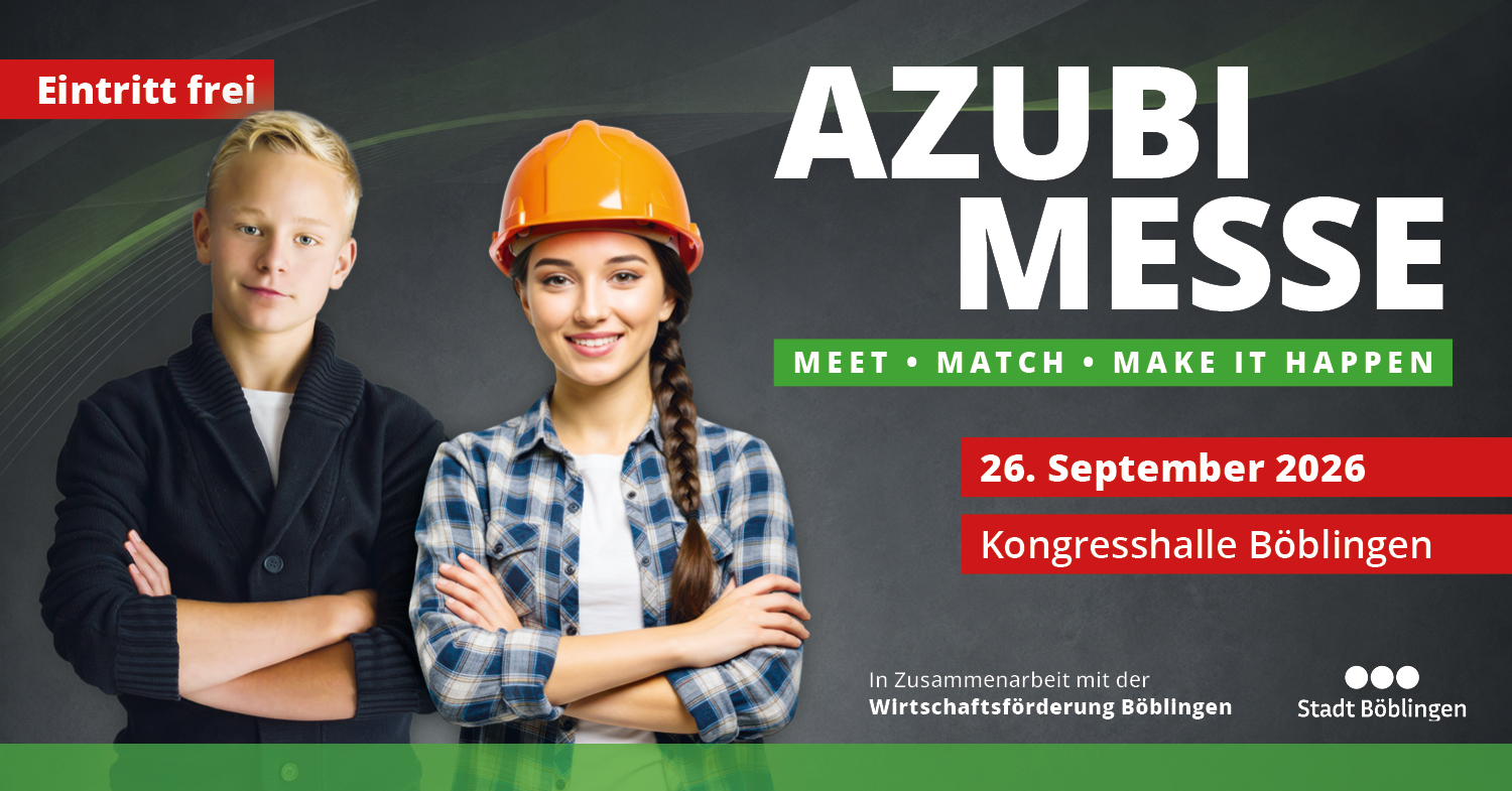 AzubiMesse Böblingen am 26. September 2026 in der Kongresshalle Böblingen AzubiMesse Böblingen am 26. September 2026 in der Kongresshalle Böblingen